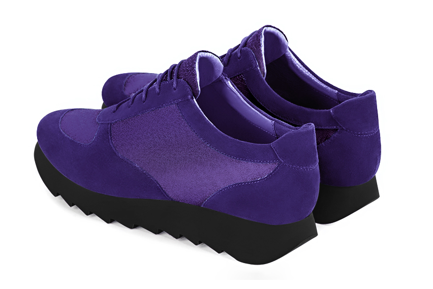 Violet purple women's one-tone elegant sneakers. Round toe. Low rubber soles. Rear view - Florence KOOIJMAN